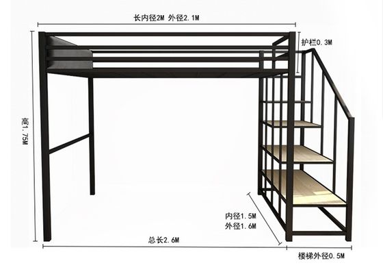 금속 프레임과 스페이스 캡슐 호텔 침대 캐비닛과 함께 배니스터 계단 더블 로프트 침대